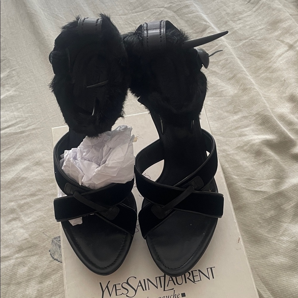 Yves Saint Laurent Black Fur Heels